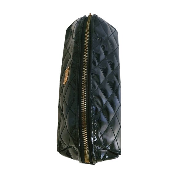 Rare BURBERRY Quilted Patent Leather Cosmetic Bag Black Gold Hardware Case - Picture 6 of 12